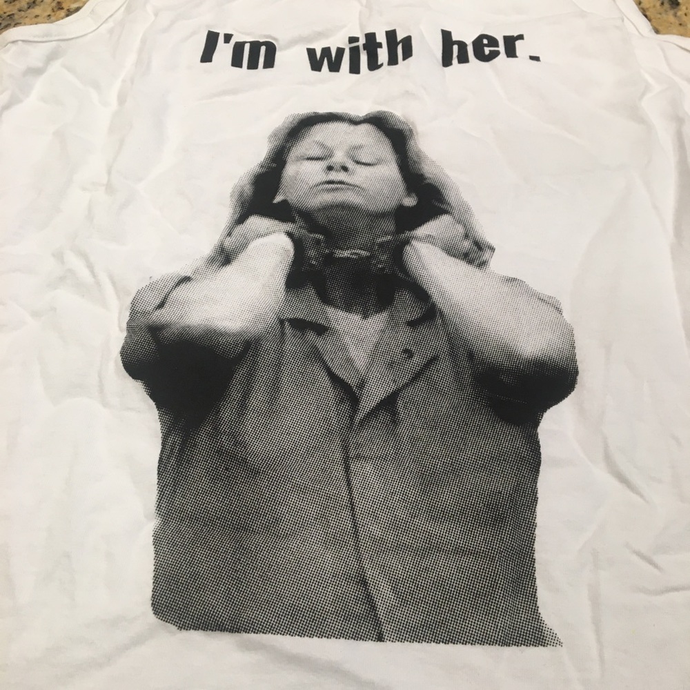 I’m With Her white tank top size Large Come on Strong brand woman in chains